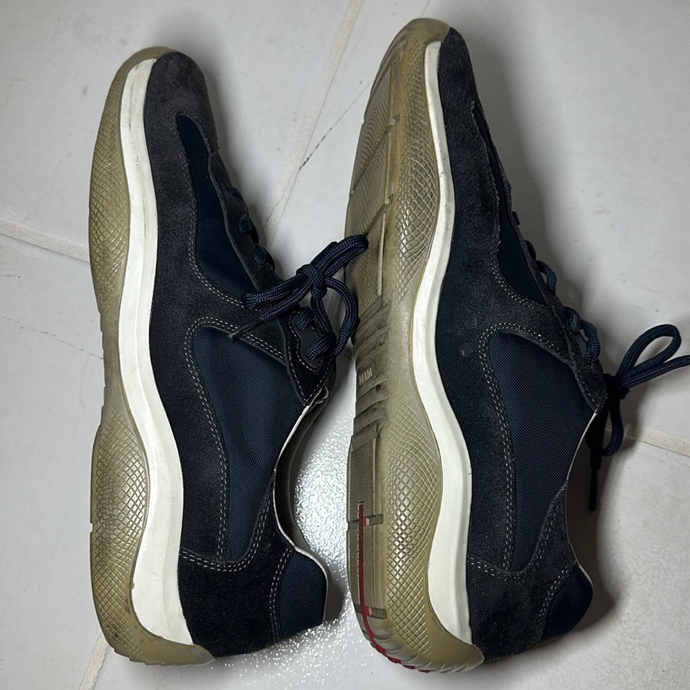 PRADA men’s blue suede and nylon low top sneakers Size: 9.5 - Picture 6 of 12